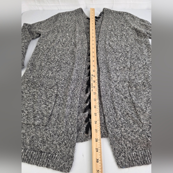 Black Tape M Lace-Up Back Cardigan Sweater Black Gray 1748-AX - Picture 9 of 13
